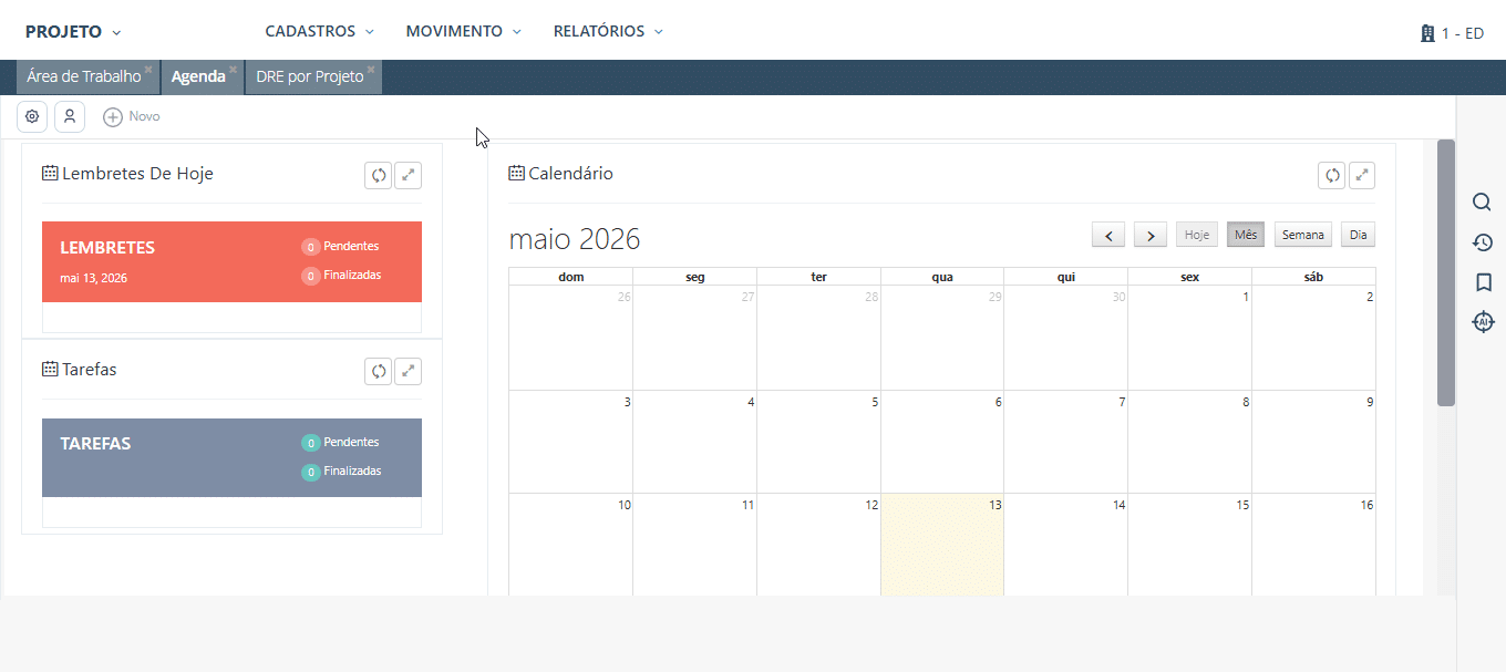 Agenda e calendário do projeto
