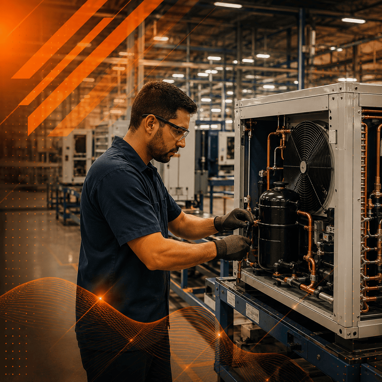 Operador em chão de fábrica usando o ERP M8 em terminal industrial