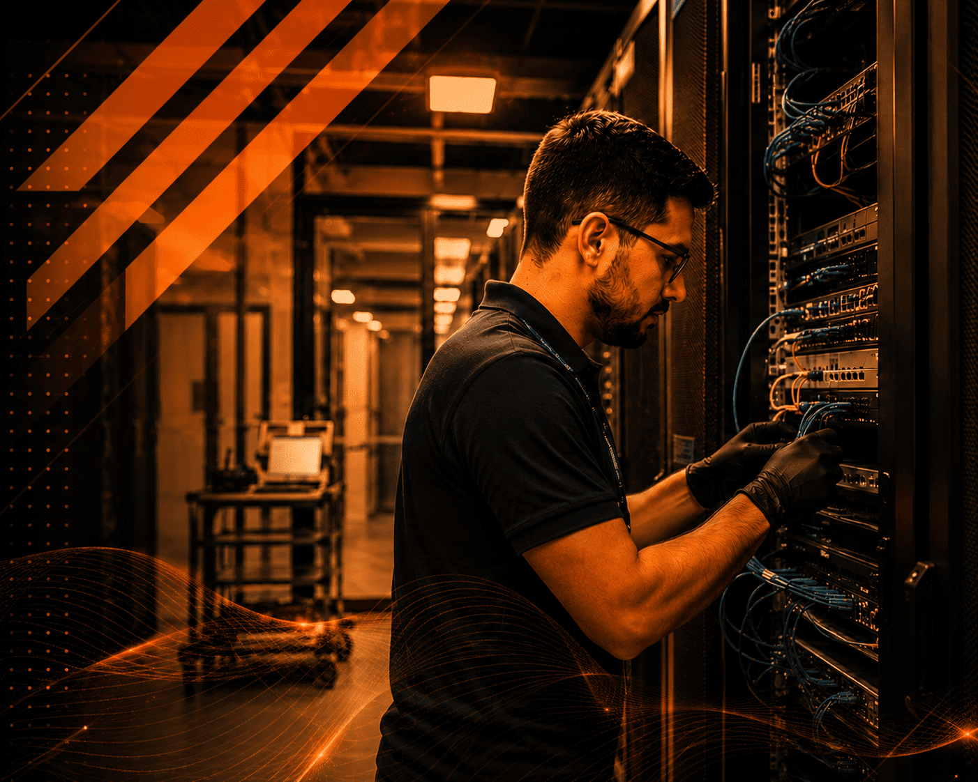 Técnico em campo registrando ordem de serviço pelo celular