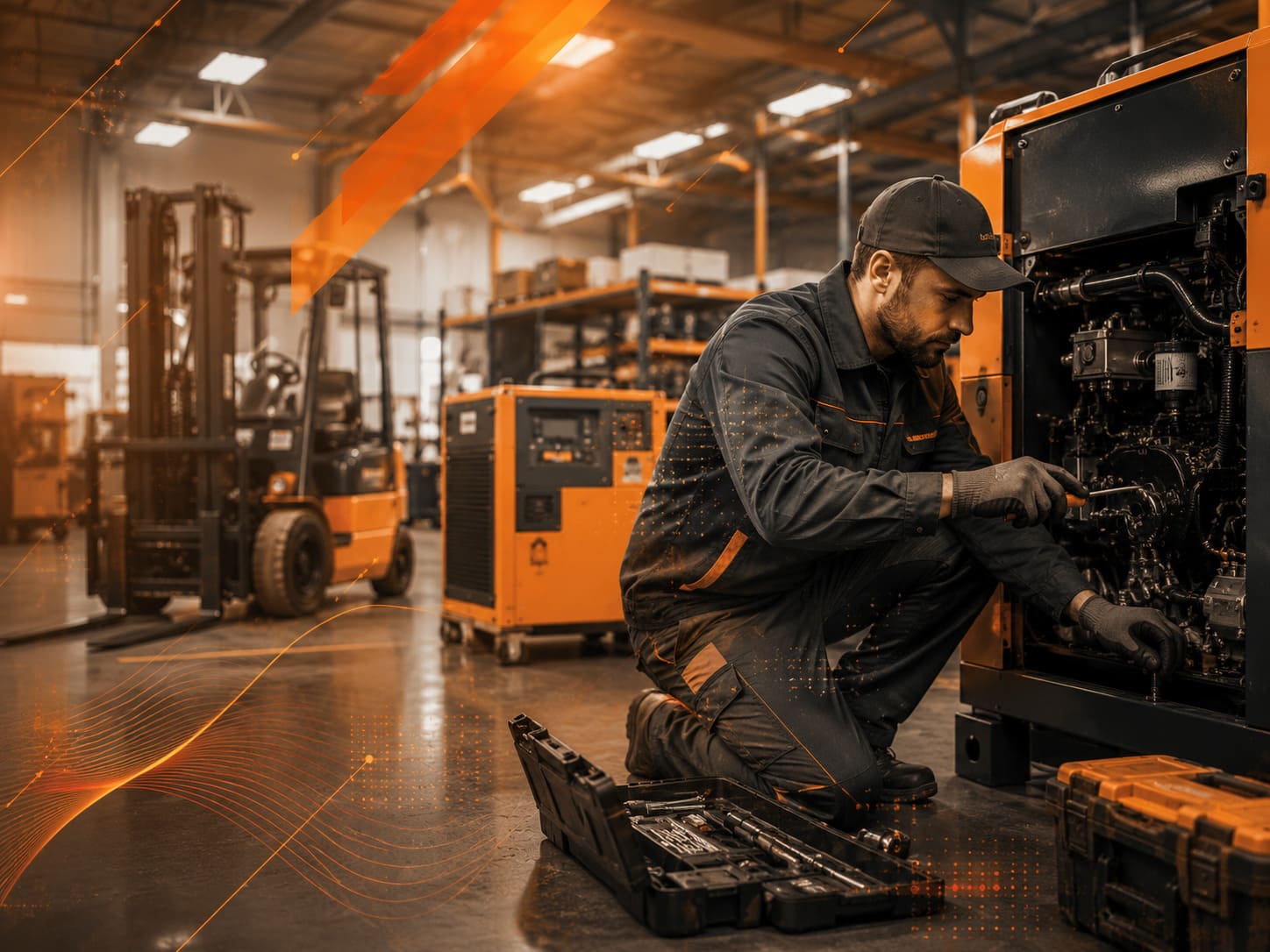 Técnico em campo atendendo equipamento com tablet