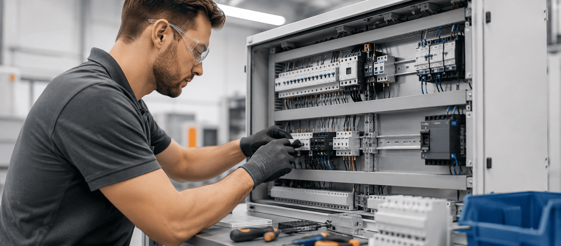 Montagem de painel elétrico em fábrica
