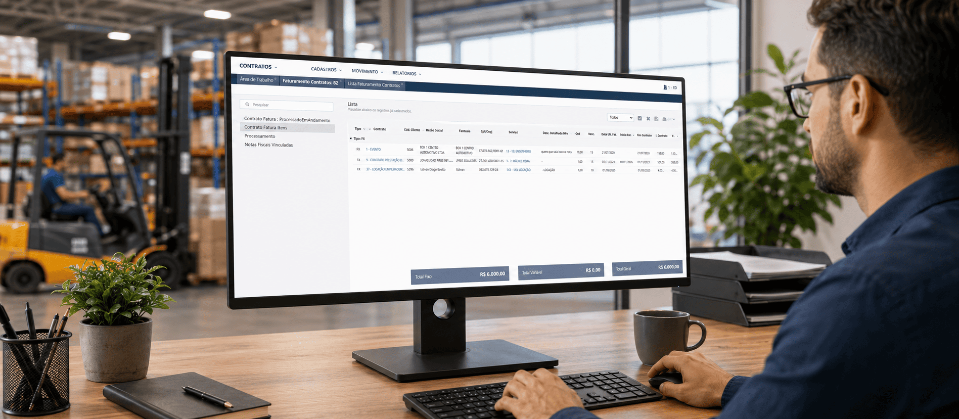 Operação de empresa apoiada pelo ERP M8