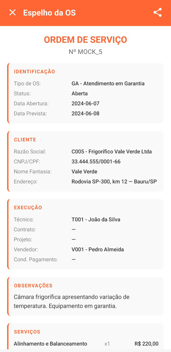 Resumo completo da ordem de serviço no aplicativo