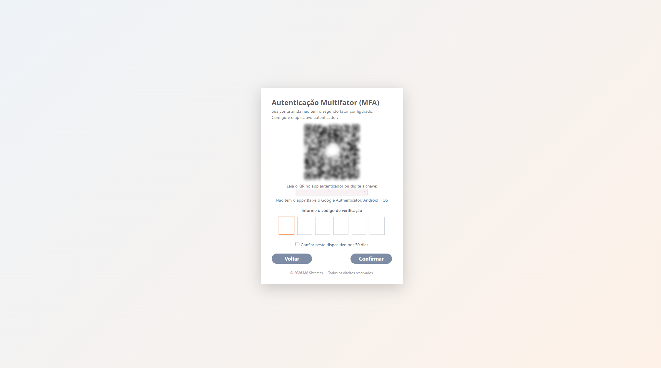 Tela de leitura do QR Code no Google Authenticator